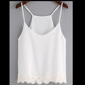White spaghetti strap chiffon cami top